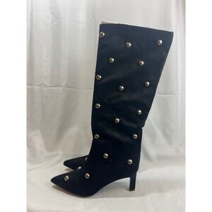 A New Day Womens Black Faux Suede Studded Knee High Boots Pointed Toe Size 6.5